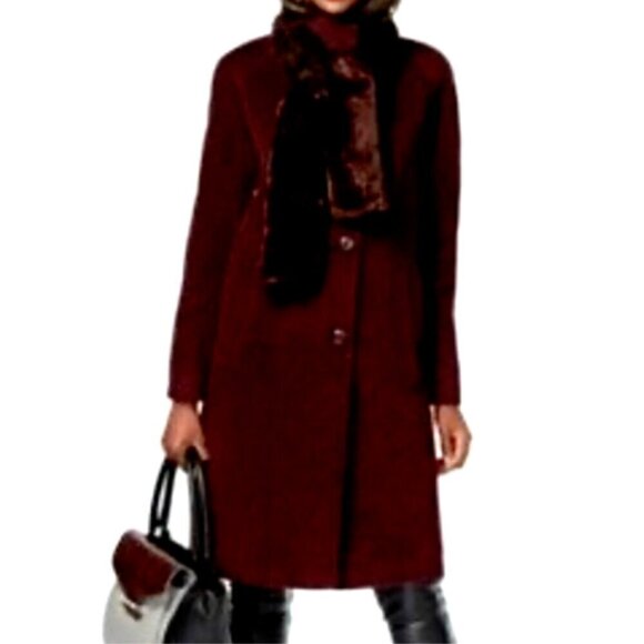 Jones New York Burgundy Walker Coat Wool Nylon Alpaca Blend Sz 6 #3L - Picture 1 of 13